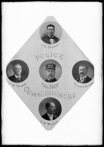 Composite portrait of Los Angeles Police Commissioners and Chief Elton, ca.1905