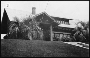 Exterior view of the Davis residence, shown from the entrance steps