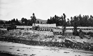 View of a pigeon ranch along the Los Angeles River near the Riverside Bridge at the junction of Verdugo Road and San Fernando Road, ca.1905