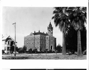 Exterior view of San Bernardino High School, ca.1900