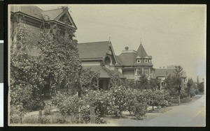 Cajon Street in Redlands, showing Victorian homes, ca.1900