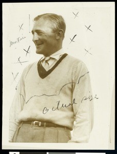 A close-up view of George Von Elm at Los Angeles Open Golf Tournament, ca.1930