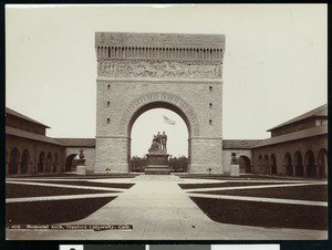 Memorial Arch and statues at Stanford University, ca.1900