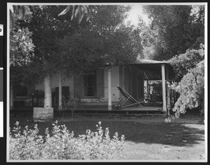 Exterior view of the de la Cuesta Ranch adobe south of the Santa Inez River and town of Buellton, Santa Barbara County, 1937
