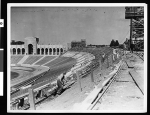 Los Angeles Memorial Coliseum under construction