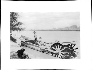 Early small steam stern wheel ferry on the Colorado River, Yuma, Arizona, ca.1898