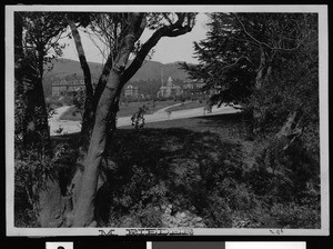 University of California at Berkeley, showing the campus through trees, ca.1890