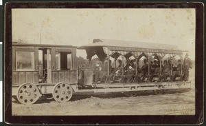 First electric railway car, running from Maple Street along Pico, 1887