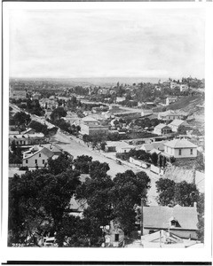 Birdseye view of Broadway, looking south from Courthouse Hill, ca.1880