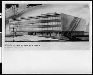 Artist's drawing of an exterior view of the California State University at Los Angeles Library