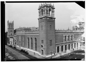 Close-up view of Methodist Episcopal Church at 8th and Hope Streets, April 1927