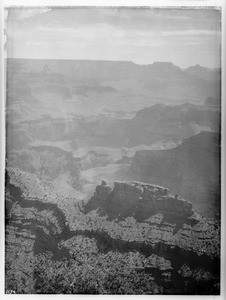 Looking east at Newberry Terrace and Vishner Temple (rock formations) in the Grand Canyon from O'Neils Point on the Bright Angel Trail, ca.1900-1930