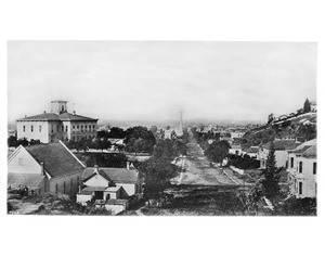 View of Broadway looking south from above Temple Street, Los Angeles, ca.1881