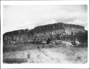 Seven people in front of the ruins of Mission Santa Margarita, ca.1898