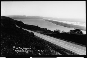 View of Big Lagoon next to Redwood Highway north of Eureka, ca.1920