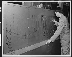 Interior of the Northrop Corporation's Plant, showing the "missile mission" simulator, ca.1950