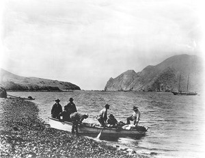 Fishermen in their rowboat in Catalina Harbor, ca.1886-1887