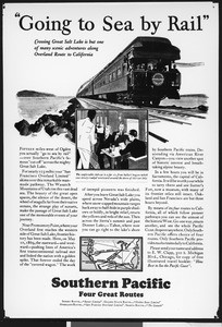 Drawn Southenr Pacific Railway advertisement entitled "Going To Sea by Rail", ca.1930