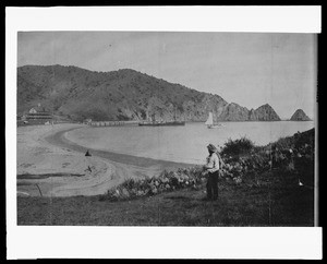 Man looking out onto a beach cove