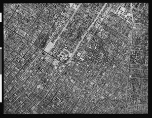 Aerial view of Los Angeles near Flower Street and Washington Boulevard, 1939