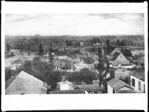 Panoramic view of Bunker Hill (downtown Los Angeles) showing Hill Street and Third Street from Olive Street looking east, ca.1885-1895