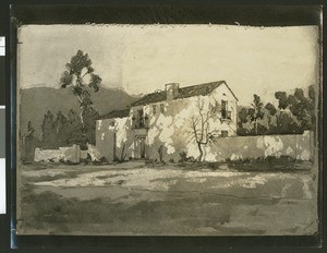 Sketch by C.P. Weeks of a Santa Barbara residence, George Washington Smith, architect, ca.1935