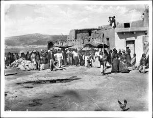 Sacred procession for the Fiesta de San Esteban (Saint Stephen), Acoma Pueblo, ca.1900