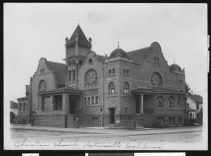 Exterior view of Christian church in Watsonville, ca.1900