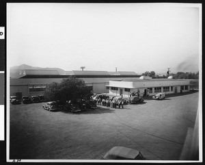 Factory exterior, showing parking lot, ca.1940