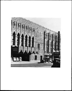 Exterior view of the Mayan Theater, showing the Belasco Theater adjacent, ca.1925