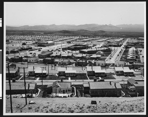 View of Boulder City, Nevada "with the business section in the center and homes of officials in foreground", March, 1933