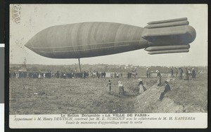 French Airship "La Ville de Paris" on a postcard, ca.1907