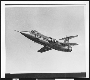 U.S. Air Force F-104 Starfighter jet in flight, ca.1960