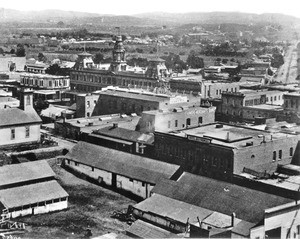 Birdseye view of Los Angeles from Court House Hill, ca. early 1870's