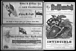 Series of advertising cards issued by Boston ship owners Glidden and Williams, recruiting passengers to San Francisco, ca.1860