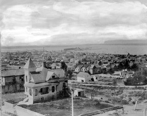 Panoramic view of San Diego from the Hotel Florence, showing the intersection of Third Street and F Street, ca.1905