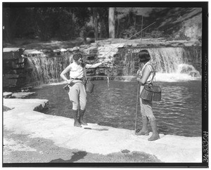 Jewell Teegardin and Beatrice Williams fishing at Rainbow Angling Club, Azusa, October 1930