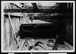 Worker a ditch during the construction of the Eastern Avenue storm drain