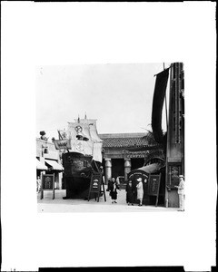 Model of the ship used in the film "The Black Pirate" in the forecourt of Grauman's Egyptian Theater, Hollywood, ca.1925