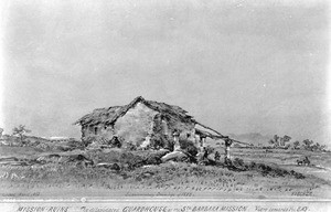 Drawing by Edward Vischer depicting the guard house of the Mission Santa Barbara, ca.1865-1873