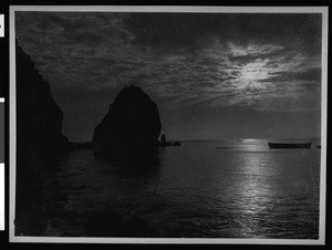 Sugar Loaf in Avalon Harbor at sunrise, just off Santa Catalina Island, ca.1900