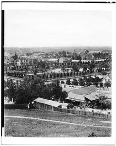 Birdseye view of Central Park, the oldest park in Los Angeles, ca.1880