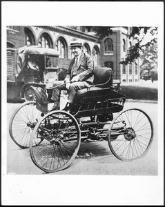 Man sitting in Hayne's open-air automobile, California, ca.1900