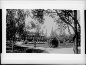 View of Pershing Square, showing the bandstand, ca.1890