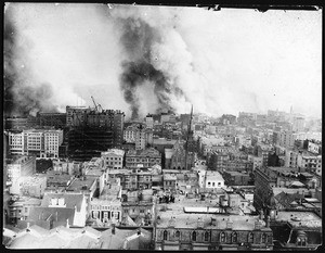 San Francisco earthquake damage, showing the start of the great fire, 1906