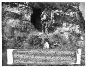 Barker the Black Hills Hermit at his cave, ca.1900