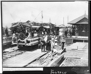 Crowd at Terminal Station at Mountain Junction on the opening day of the Mount Lowe Railway, 1893