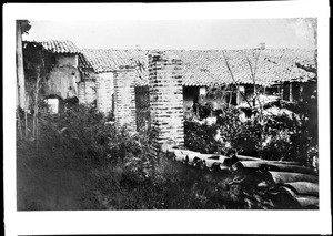 Exterior view of the inner court at Mission San Antonio, ca.1889