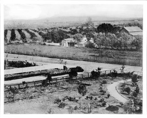 View of Twelfth Street and Hill Street looking southwest from the house of O.W. Childs, Los Angeles, ca.1875