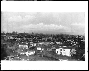 Panoramic view of Spring Street as viewed west from Sixth Street, downtown Los Angeles, ca.1870-1882